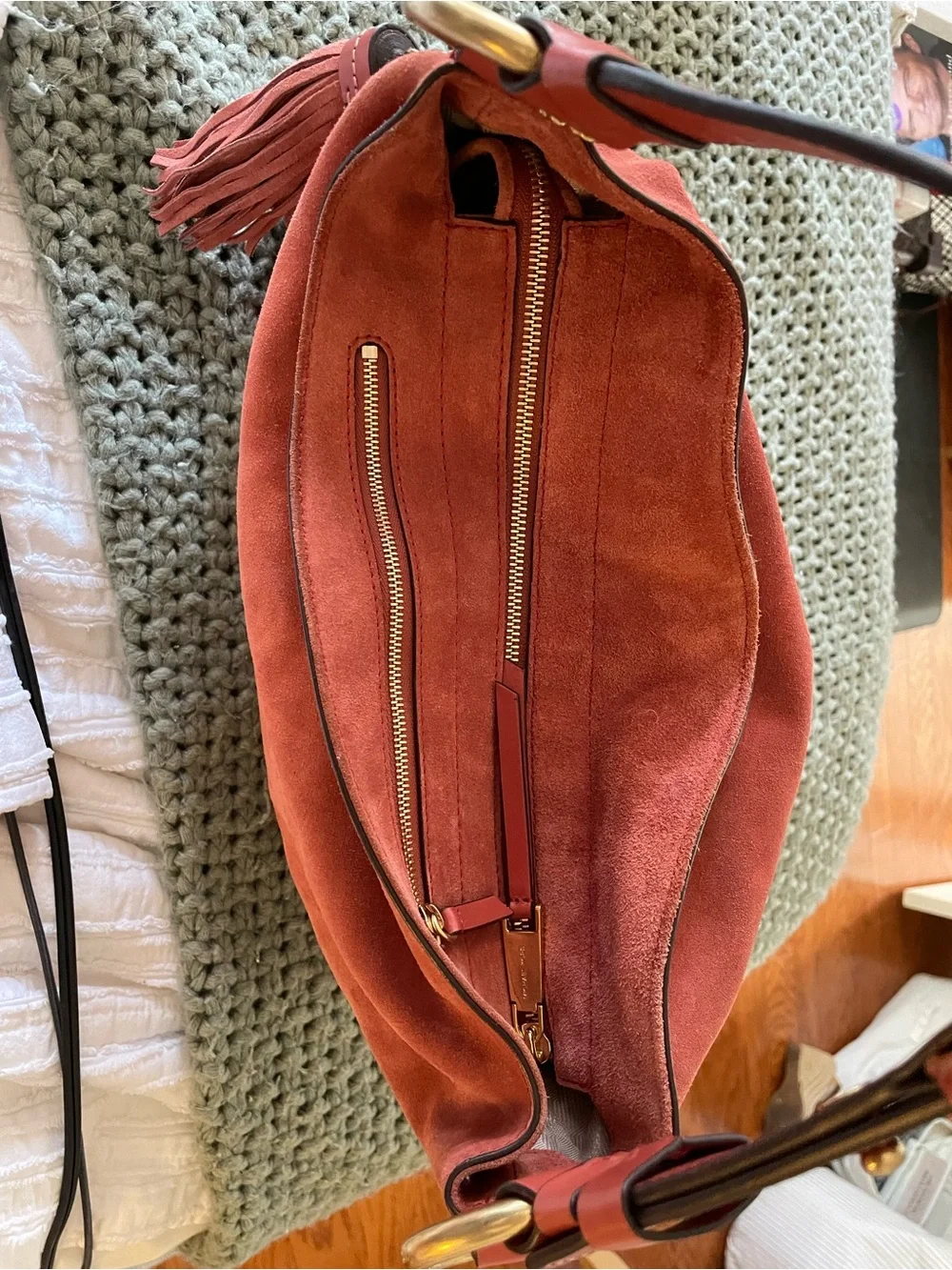 NEW! Michael Kors Suede Hobo Bag in Rust Tan with Tassel